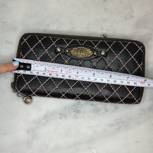 Juicy Couture Brown Leather Wallet Pink Stitching Y2K - Picture 11 of 12